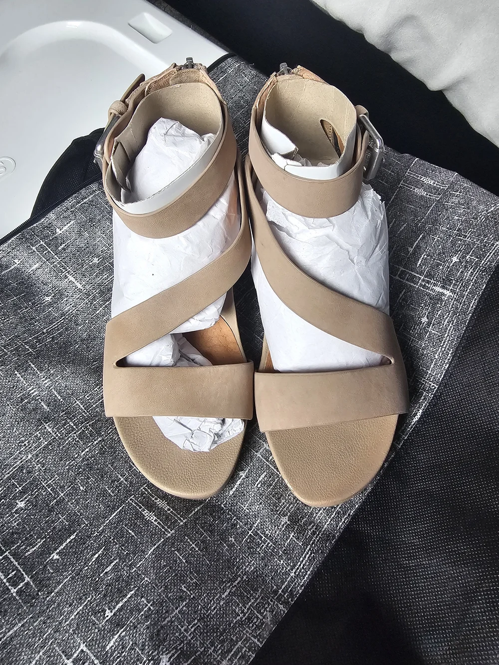 Women's Sandals with Crisscross Ankle-Strap in Taupe by Gentle Souls - Picture 6 of 9